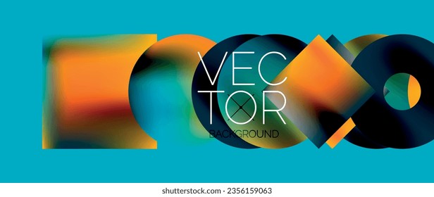 Squares and circles design. Fluid color gradients with metallic effects. Serene synergy of shapes, merging squares and circles into harmonious, captivating design