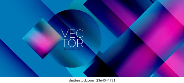 Squares and circles design. Fluid color gradients with metallic effects. Serene synergy of shapes, merging squares and circles into harmonious, captivating design