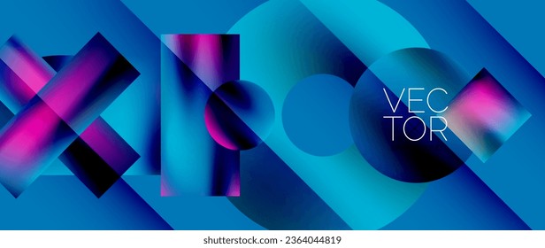 Squares and circles design. Fluid color gradients with metallic effects. Serene synergy of shapes, merging squares and circles into harmonious, captivating design
