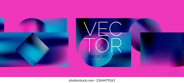 Squares and circles design. Fluid color gradients with metallic effects. Serene synergy of shapes, merging squares and circles into harmonious, captivating design