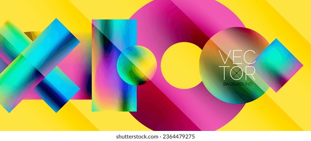 Squares and circles design. Fluid color gradients with metallic effects. Serene synergy of shapes, merging squares and circles into harmonious, captivating design