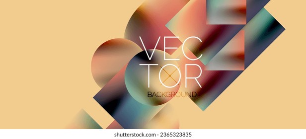 Squares and circles design. Fluid color gradients with metallic effects. Serene synergy of shapes, merging squares and circles into harmonious, captivating design