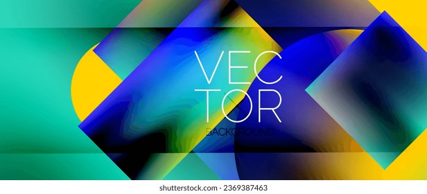 Squares and circles design. Fluid color gradients with metallic effects. Serene synergy of shapes, merging squares and circles into harmonious, captivating design