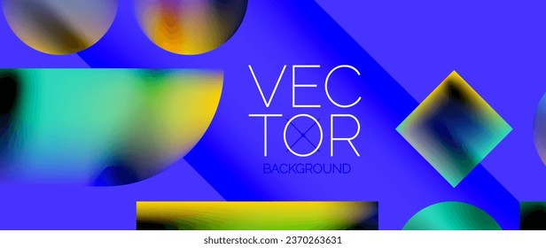 Squares and circles design. Fluid color gradients with metallic effects. Serene synergy of shapes, merging squares and circles into harmonious, captivating design