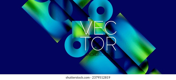 Squares and circles design. Fluid color gradients with metallic effects. Serene synergy of shapes, merging squares and circles into harmonious, captivating design