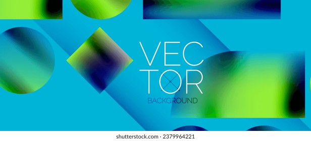 Squares and circles design. Fluid color gradients with metallic effects. Serene synergy of shapes, merging squares and circles into harmonious, captivating design