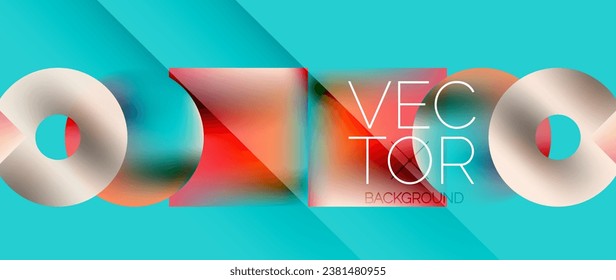 Squares and circles design. Fluid color gradients with metallic effects. Serene synergy of shapes, merging squares and circles into harmonious, captivating design