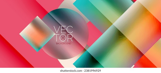 Squares and circles design. Fluid color gradients with metallic effects. Serene synergy of shapes, merging squares and circles into harmonious, captivating design