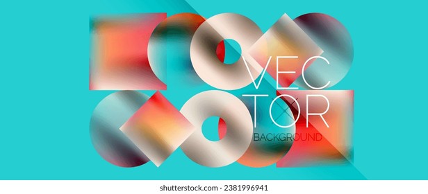 Squares and circles design. Fluid color gradients with metallic effects. Serene synergy of shapes, merging squares and circles into harmonious, captivating design