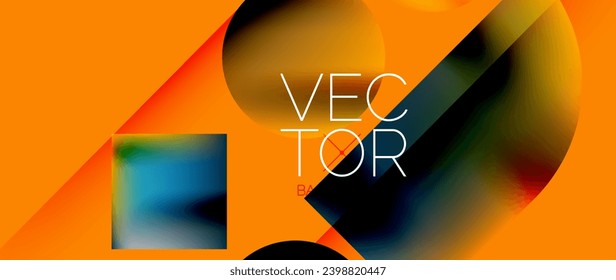 Squares and circles design. Fluid color gradients with metallic effects. Serene synergy of shapes, merging squares and circles into harmonious, captivating design