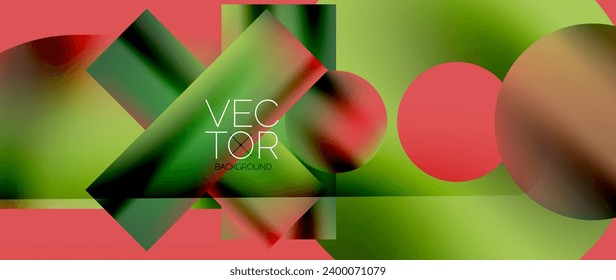 Squares and circles design. Fluid color gradients with metallic effects. Serene synergy of shapes, merging squares and circles into harmonious, captivating design