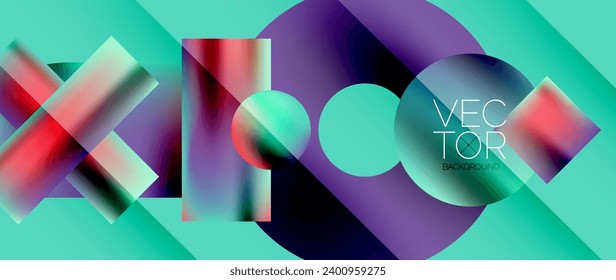 Squares and circles design. Fluid color gradients with metallic effects. Serene synergy of shapes, merging squares and circles into harmonious, captivating design