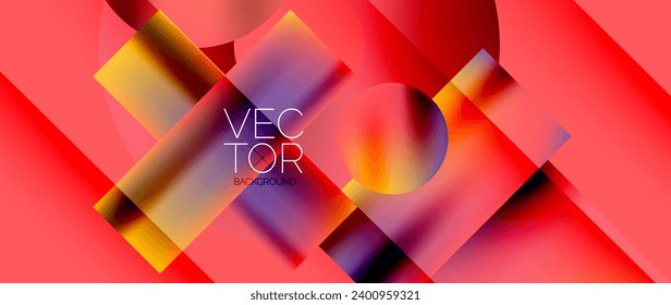 Squares and circles design. Fluid color gradients with metallic effects. Serene synergy of shapes, merging squares and circles into harmonious, captivating design