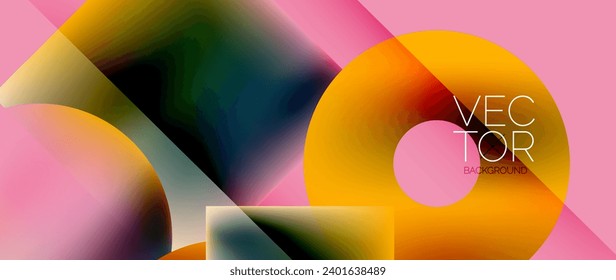 Squares and circles design. Fluid color gradients with metallic effects. Serene synergy of shapes, merging squares and circles into harmonious, captivating design
