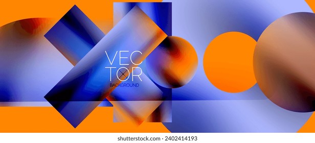Squares and circles design. Fluid color gradients with metallic effects. Serene synergy of shapes, merging squares and circles into harmonious, captivating design