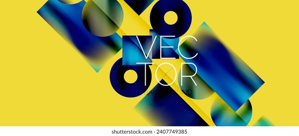 Squares and circles design. Fluid color gradients with metallic effects. Serene synergy of shapes, merging squares and circles into harmonious, captivating design