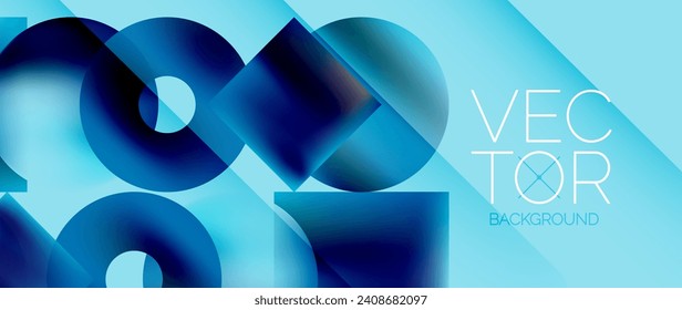 Squares and circles design. Fluid color gradients with metallic effects. Serene synergy of shapes, merging squares and circles into harmonious, captivating design