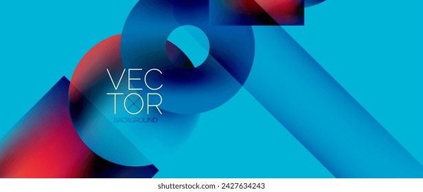 Squares and circles design. Fluid color gradients with metallic effects. Serene synergy of shapes, merging squares and circles into harmonious, captivating design