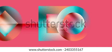 Squares and circles design. Fluid color gradients with metallic effects. Serene synergy of shapes, merging squares and circles into harmonious, captivating design