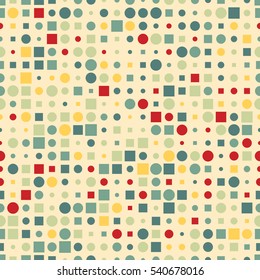 Squares and circles on a yellow background. Seamless pattern.