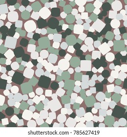 The squares and circles are randomly scattered. Seamless texture. The spring palette. Apply for design, clothing, 3d models, backgrounds for websites and games.