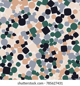 The squares and circles are randomly scattered. Seamless texture. The spring palette. Apply for design, clothing, 3d models, backgrounds for websites and games.
