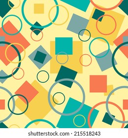 Squares and circles seamless pattern. Retro colors. Abstract geometric background