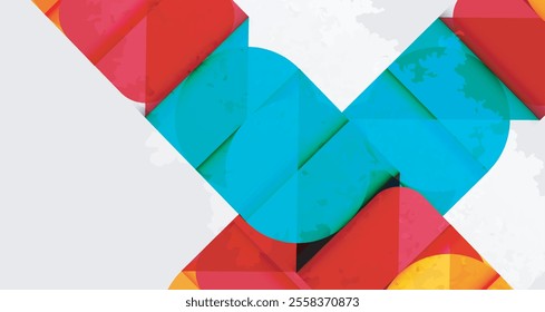 Squares, circles and triangles and grainy noisy texture. Vector Illustration For Wallpaper, Banner, Background, Card, Book Illustration, landing page
