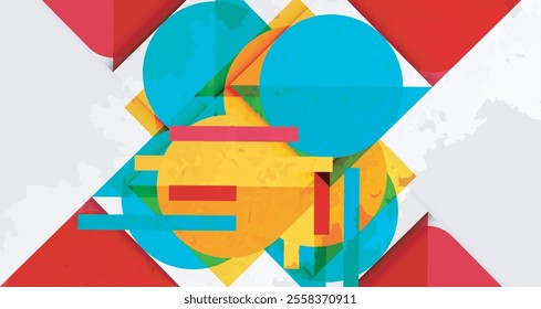 Squares, circles and triangles and grainy noisy texture. Vector Illustration For Wallpaper, Banner, Background, Card, Book Illustration, landing page