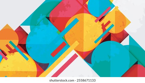 Squares, circles and triangles and grainy noisy texture. Vector Illustration For Wallpaper, Banner, Background, Card, Book Illustration, landing page