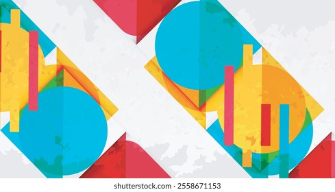 Squares, circles and triangles and grainy noisy texture. Vector Illustration For Wallpaper, Banner, Background, Card, Book Illustration, landing page