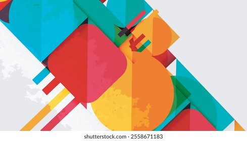 Squares, circles and triangles and grainy noisy texture. Vector Illustration For Wallpaper, Banner, Background, Card, Book Illustration, landing page