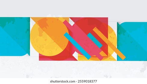 Squares, circles and triangles and grainy noisy texture. Vector Illustration For Wallpaper, Banner, Background, Card, Book Illustration, landing page