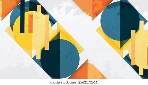 Squares, circles and triangles and grainy noisy texture. Vector Illustration For Wallpaper, Banner, Background, Card, Book Illustration, landing page