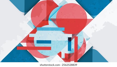 Squares, circles and triangles and grainy noisy texture. Vector Illustration For Wallpaper, Banner, Background, Card, Book Illustration, landing page