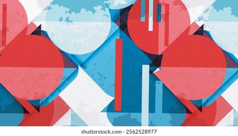 Squares, circles and triangles and grainy noisy texture. Vector Illustration For Wallpaper, Banner, Background, Card, Book Illustration, landing page