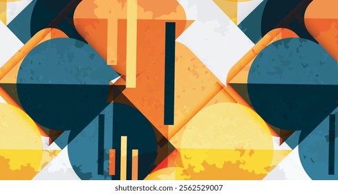 Squares, circles and triangles and grainy noisy texture. Vector Illustration For Wallpaper, Banner, Background, Card, Book Illustration, landing page