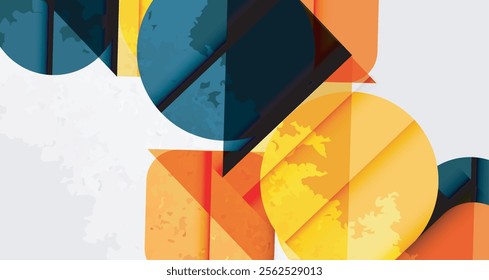 Squares, circles and triangles and grainy noisy texture. Vector Illustration For Wallpaper, Banner, Background, Card, Book Illustration, landing page