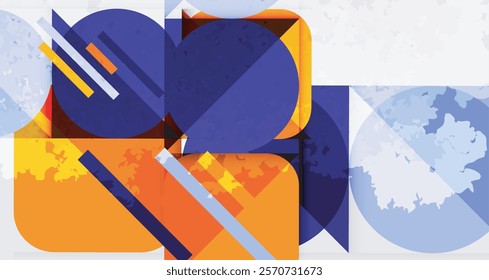 Squares, circles and triangles and grainy noisy texture. Vector Illustration For Wallpaper, Banner, Background, Card, Book Illustration, landing page