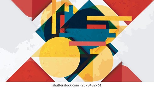 Squares, circles and triangles and grainy noisy texture. Vector Illustration For Wallpaper, Banner, Background, Card, Book Illustration, landing page