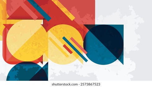 Squares, circles and triangles and grainy noisy texture. Vector Illustration For Wallpaper, Banner, Background, Card, Book Illustration, landing page