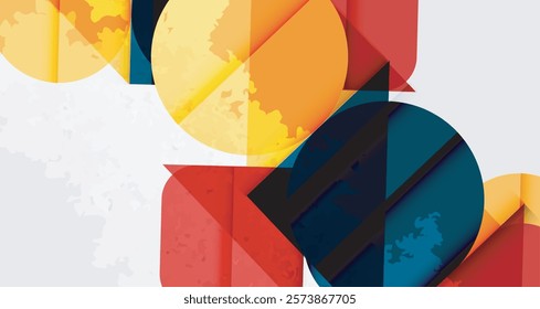 Squares, circles and triangles and grainy noisy texture. Vector Illustration For Wallpaper, Banner, Background, Card, Book Illustration, landing page