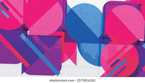 Squares, circles and triangles and grainy noisy texture. Vector Illustration For Wallpaper, Banner, Background, Card, Book Illustration, landing page