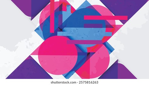 Squares, circles and triangles and grainy noisy texture. Vector Illustration For Wallpaper, Banner, Background, Card, Book Illustration, landing page