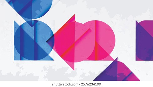 Squares, circles and triangles and grainy noisy texture. Vector Illustration For Wallpaper, Banner, Background, Card, Book Illustration, landing page