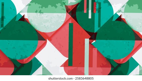 Squares, circles and triangles and grainy noisy texture. Vector Illustration For Wallpaper, Banner, Background, Card, Book Illustration, landing page