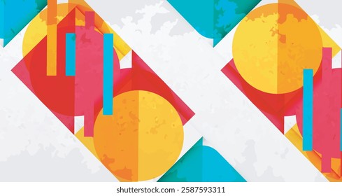 Squares, circles and triangles and grainy noisy texture. Vector Illustration For Wallpaper, Banner, Background, Card, Book Illustration, landing page