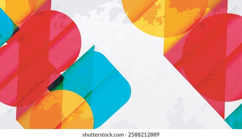 Squares, circles and triangles and grainy noisy texture. Vector Illustration For Wallpaper, Banner, Background, Card, Book Illustration, landing page