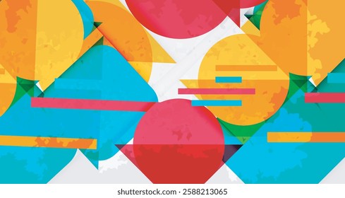 Squares, circles and triangles and grainy noisy texture. Vector Illustration For Wallpaper, Banner, Background, Card, Book Illustration, landing page
