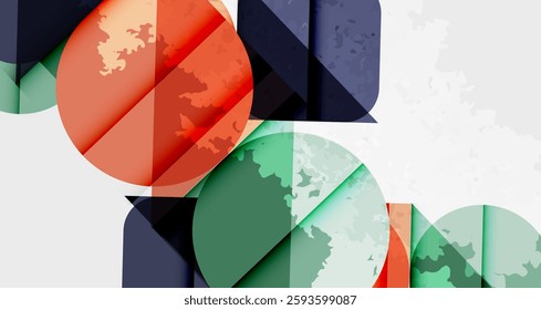 Squares, circles and triangles and grainy noisy texture. Vector Illustration For Wallpaper, Banner, Background, Card, Book Illustration, landing page